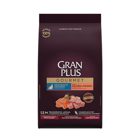 Ração GranPlus Gourmet Gatos Castrados Sabor Salmão e Frango