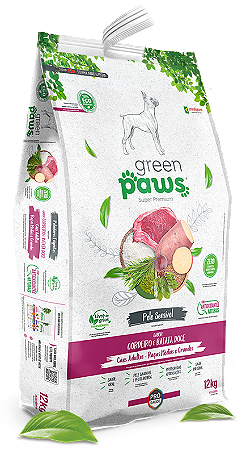 Ração Green Paws Cães Adultos de Raças Médias e Grandes Sabor Cordeiro e Batata Doce 12kg