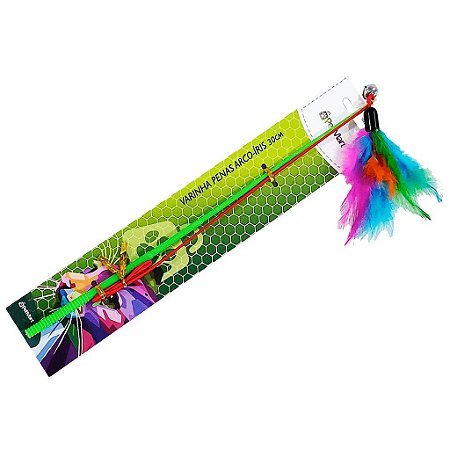 Brinquedo Varinha Penas Arco-íris Para Gatos