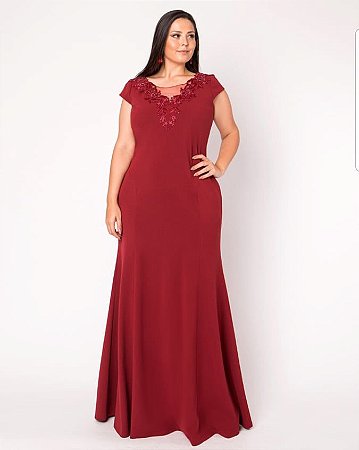 vestido marsala liso longo