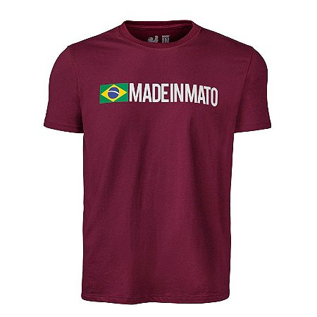 Camiseta Masculina Estampada Made in Mato Gola Careca Bordo