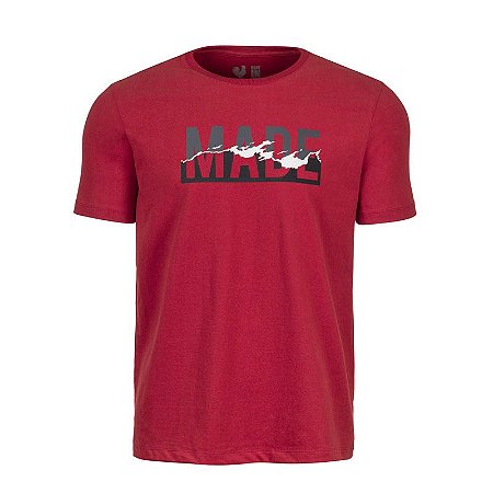 Camiseta Masculina Estampada Made in Mato Gola Careca Vermelho