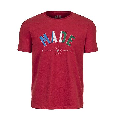 Camiseta Masculina Estampada Made in Mato Gola Careca Vermelho
