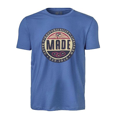 Camiseta Estampada Made in Mato Gola Careca Azul