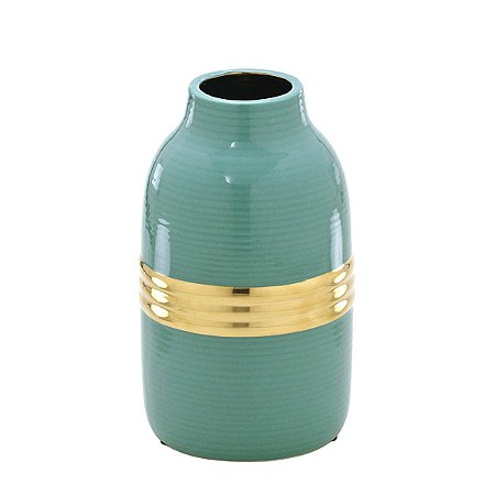 Vaso Decorativo Verde c/ Dourado 18cm Mabruk