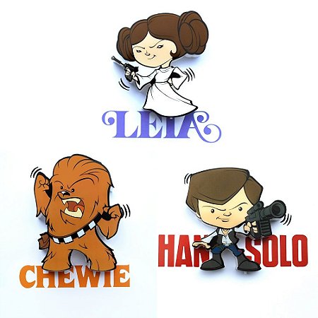 Mix Mini Luminárias 3D Light FX Star Wars Solo/Chewie/Leia