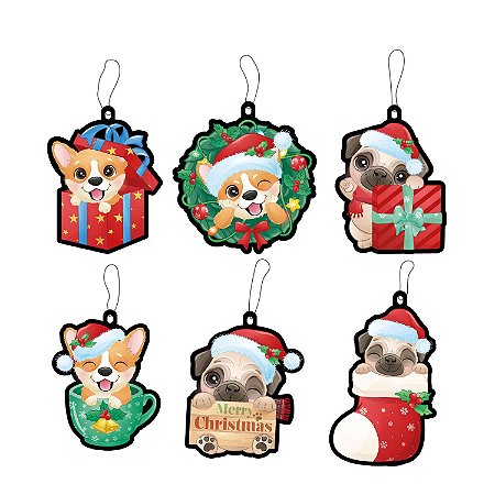 Enfeites Árvore de Natal - Cachorrinhos de Presente