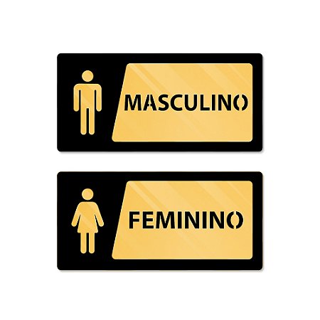 Placa Banheiro 25x12 - Masculino e Feminino (Espelhada Dourada)