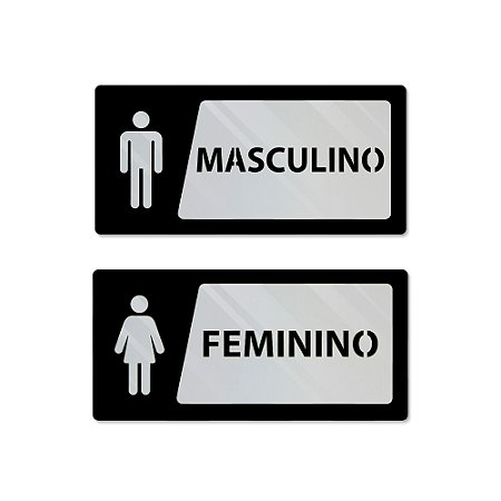 Placa Banheiro 25x12 - Masculino e Feminino (Espelhada Prata)