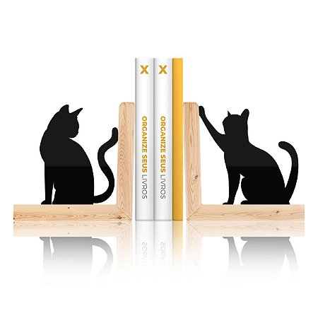 Porta Livros Organizador em Madeira - Gatos