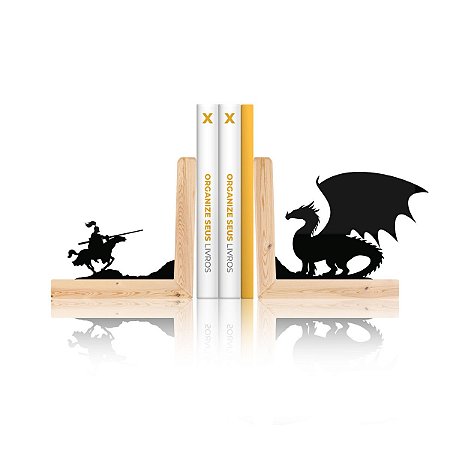 Porta Livros Organizador em Madeira - Cavaleiro vs Dragão