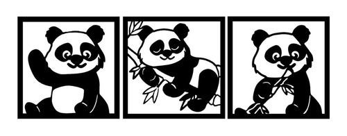 Quadro Vazado Panda Mdf Preto 3mm - 30cmx30cm