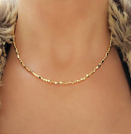 Colar Choker Quadradinhos banhado à ouro 18k