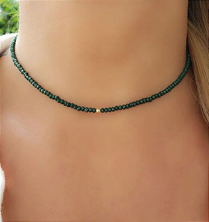 Choker Cristal Verde banhado à Ouro 18k