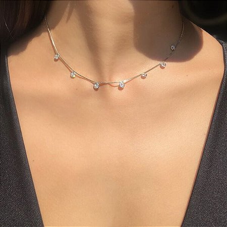 Choker Pontos de Luz banhado Ródio Branco