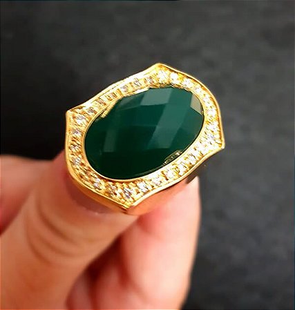 Anel Pedra Verde banhado à Ouro 18k