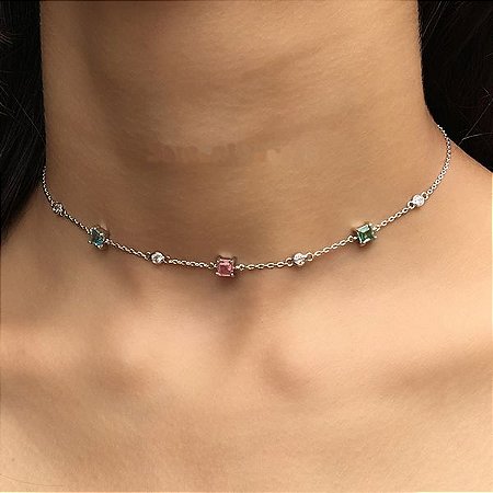 Choker 3 Quadrados com Zircônias