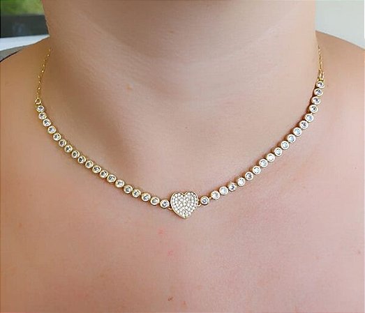 Colar Choker Coração Cravejado