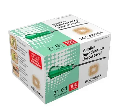 Agulha Hipodérmica Descartável Verde 25 x 0,80mm