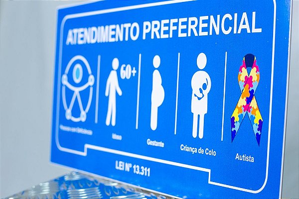 Placa Atendimento Prioritário Autismo 40x24 cm Chapa 2 mm