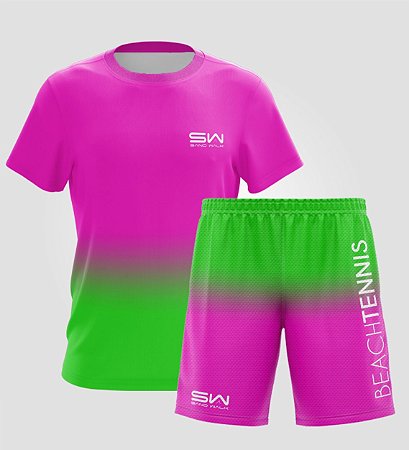 Conjunto Camiseta e Bermuda | Masculino | Beach Tennis Colors | Rosa e Verde