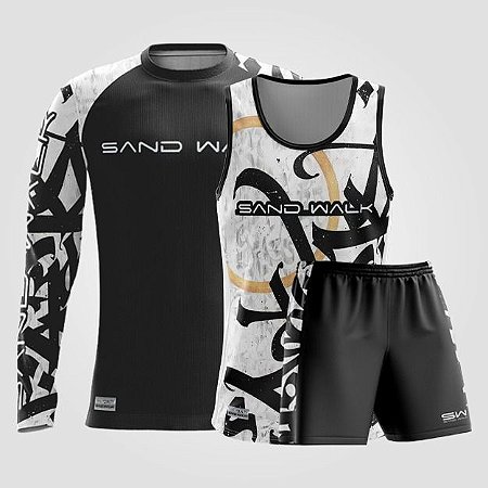 Kit Masculino | Manga Longa, Regata e Shorts | Graffiti Branco