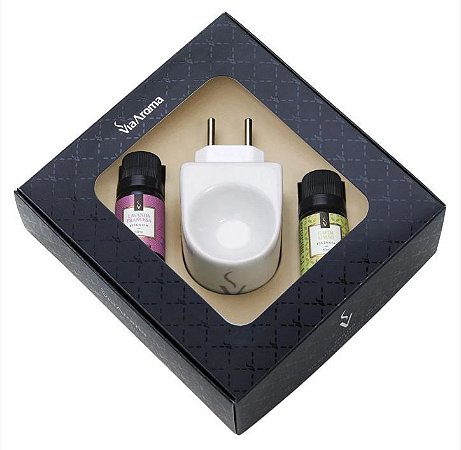 Kit Presente Aromatizador Elétrico Original Capim Limão e Lavanda Francesa Via Aroma