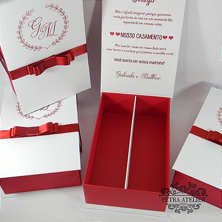 Caixa Padrinhos Marsala com divisória - tam:24x15,5x7