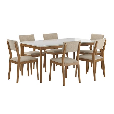Conjunto Mesa Ares e 6 Cadeiras Turim Encosto Estofado