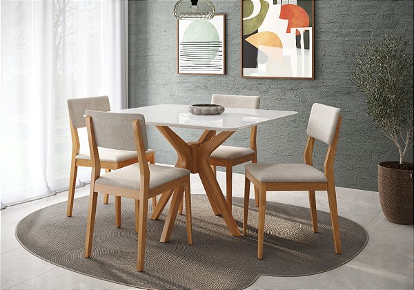Conjunto Mesa Retangular Turim e 4 Cadeiras Turim