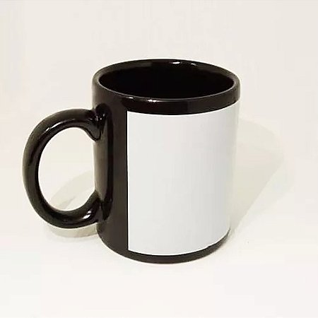 Caneca Preta com Tarja Branca - Sublimação 300 ml (nacional) SUBLIME