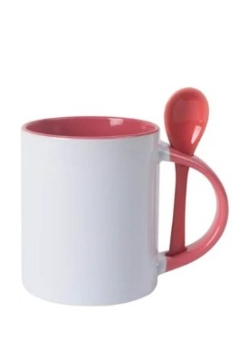 Caneca com colher base reta Metalnox - Pêssego