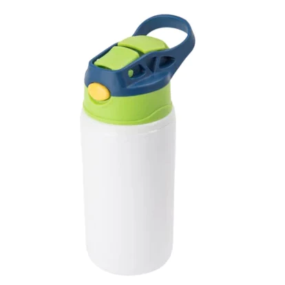 Squeeze de Aluminio Infantil 500ml Bico de Silicone - Tampa Verde/Azul