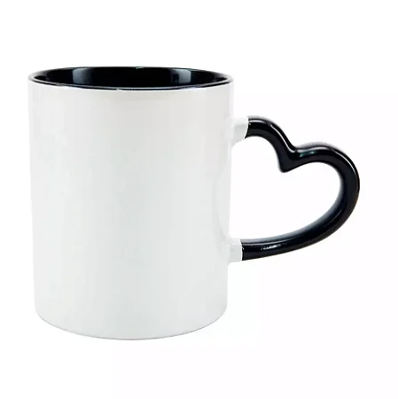 Caneca de Porcelaça Alça Coração Preta - Mecolour