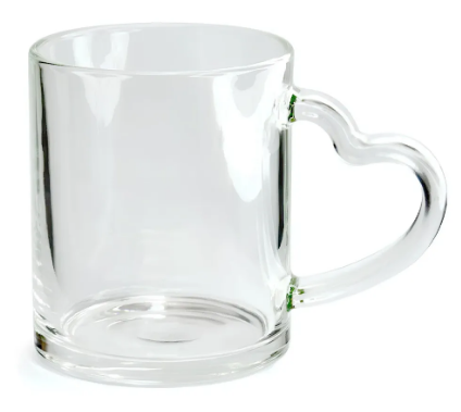 Caneca de Vidro Alça Coração Cristal para Sublimação - 325ml