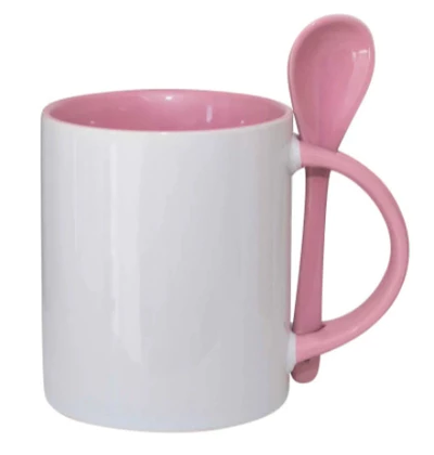 Caneca de Porcelana Interior e Alça Rosa c/ Colher - LiveSub