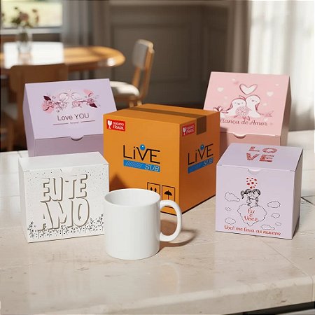 Kit 24 Canecas de Porcelana Importada Dia dos Namorados Live + Caixinha - Qualidade AAA - 325 ML