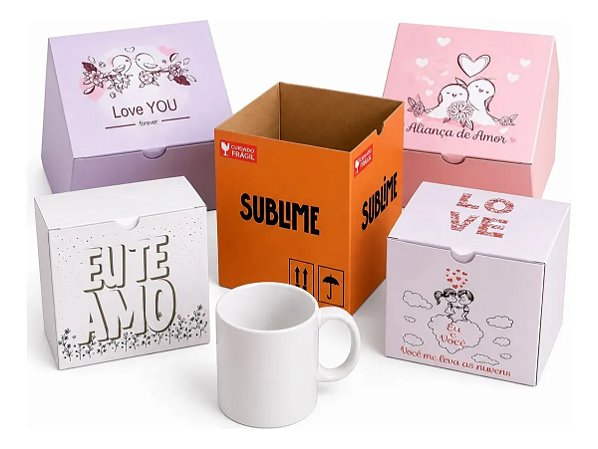 Kit 12 Caneca branca de porcelana Sublime+Caixinha Dia dos Namorados