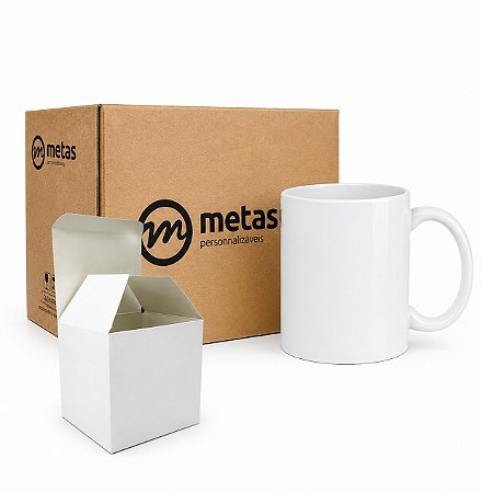 Kit 12 Canecas Brancas de Porcelana Metalnox P/ SUBLIMAÇÃO 325ML AAA+ COM CAIXINHA