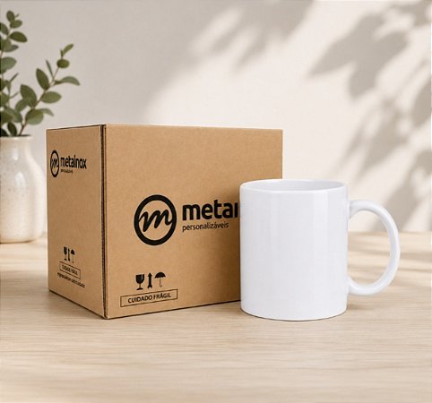 Kit 6 Canecas Brancas de Porcelana Metalnox P/ SUBLIMAÇÃO 325ML AAA+