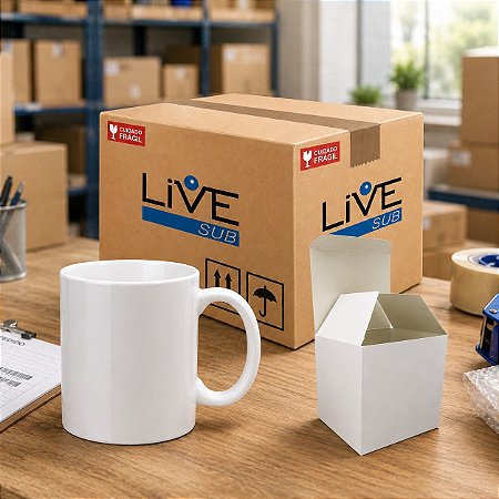 Kit 36 Canecas LIVE Sub Porcelana 325 ML Branca P/ SUBLIMAÇÃO + CAIXINHAS