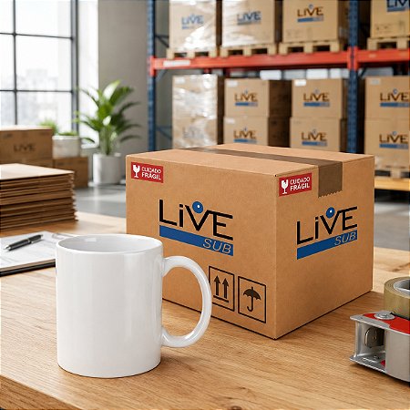Kit 36 Caneca LIVE Sub Porcelana 325 ML Branca P/ SUBLIMAÇÃO