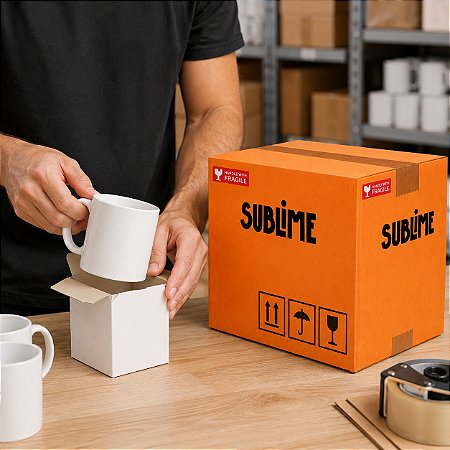 Kit 6 Caneca de Porcelana Branca P/ SUBLIMAÇÃO SUBLIME 325ML AAA+ COM CAIXINHA