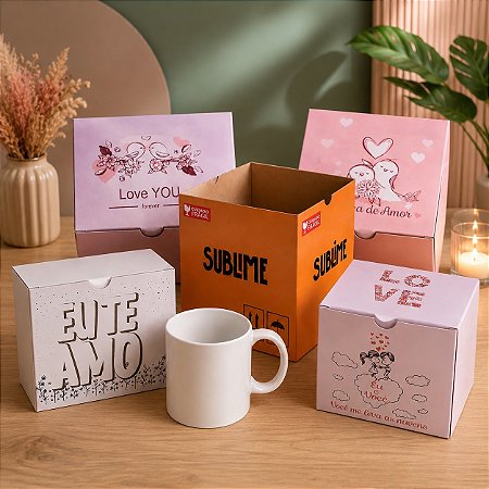 Kit 36 Canecas branca de porcelana Sublime Nacional +Caixinha Dia dos Namorados