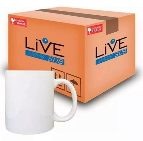 Caneca de Porcelana LIVE SUB para Sublimação Importada AAA