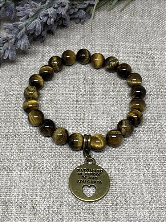 Pulseira de Pedra Natural Olho de Tigre - Afastar Energia Negativa, Prosperidade e Equilíbrio das Energias Yin e Yang