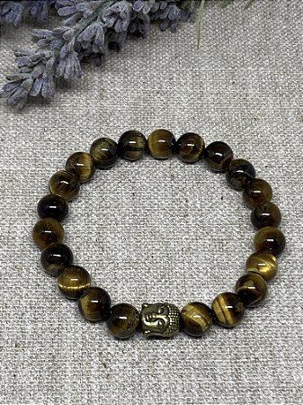 Pulseira de Pedra Natural Olho de Tigre - Afastar Energia Negativa, Prosperidade e Equilíbrio das Energias Yin e Yang