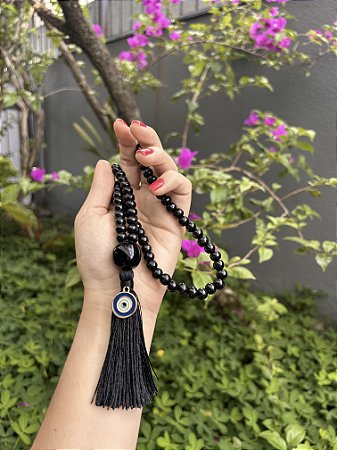 Japamala 108 contas de madeira 8mm Olho Grego Proteção Contra Energia Negativa