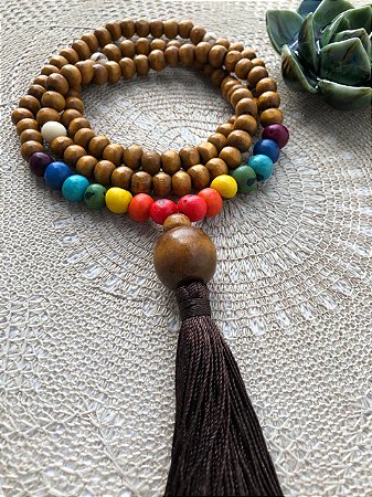Japamala 108 Contas de Madeira e Açaí - Cores Dos Chakras