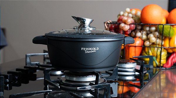 Panela 20cm Com Tampa Super Resistente Frigigold - 5 camadas de Titânio com mármore antiaderente